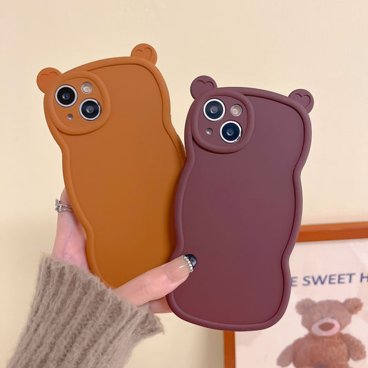 Oreilles de coeur d'amour d'ours de cadre ondulé compatible avec le cas d'iPhone