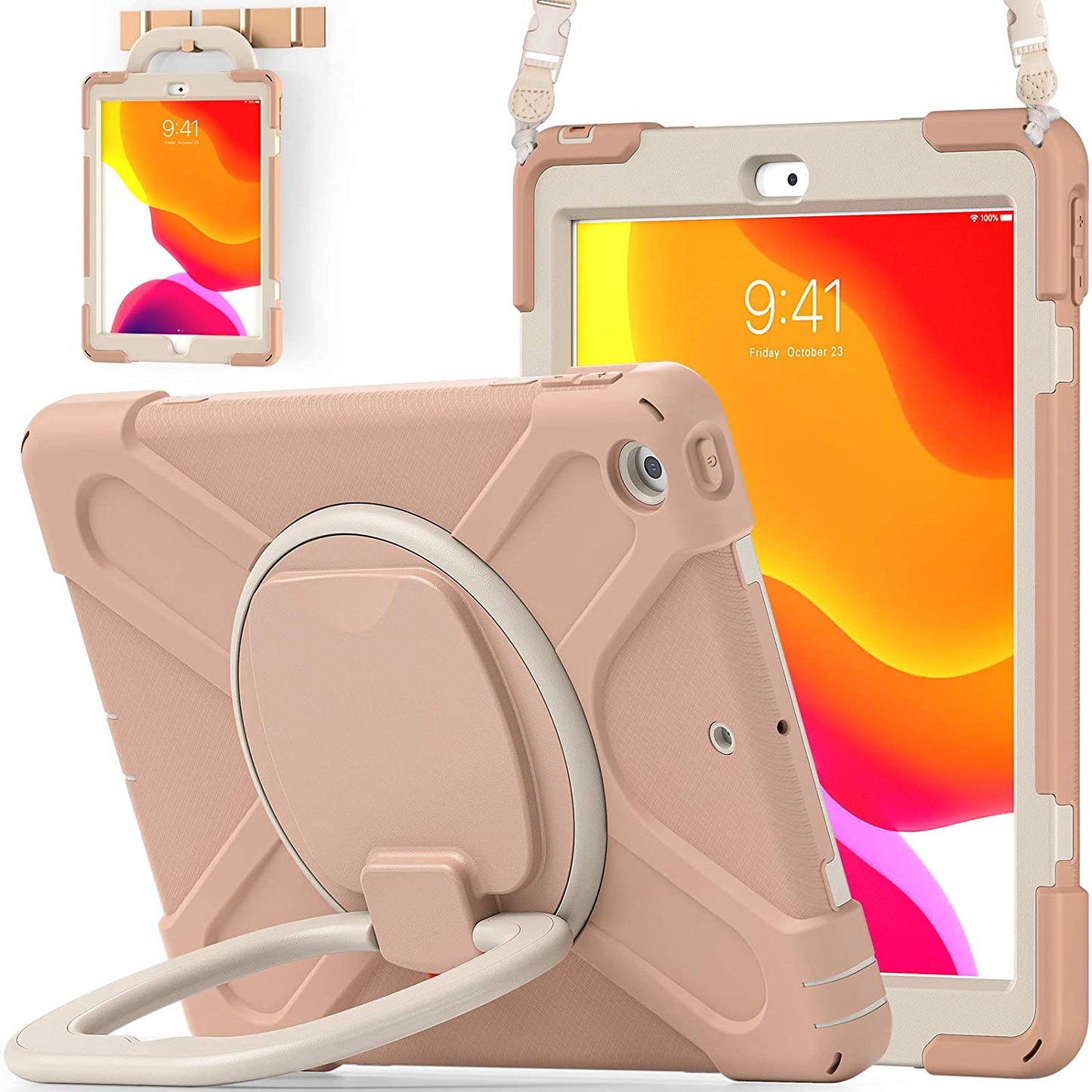 iPad 9th 8th 7th Gen Case 10.2'' with Rotating Stand Pencil Holder Shoulder Strap