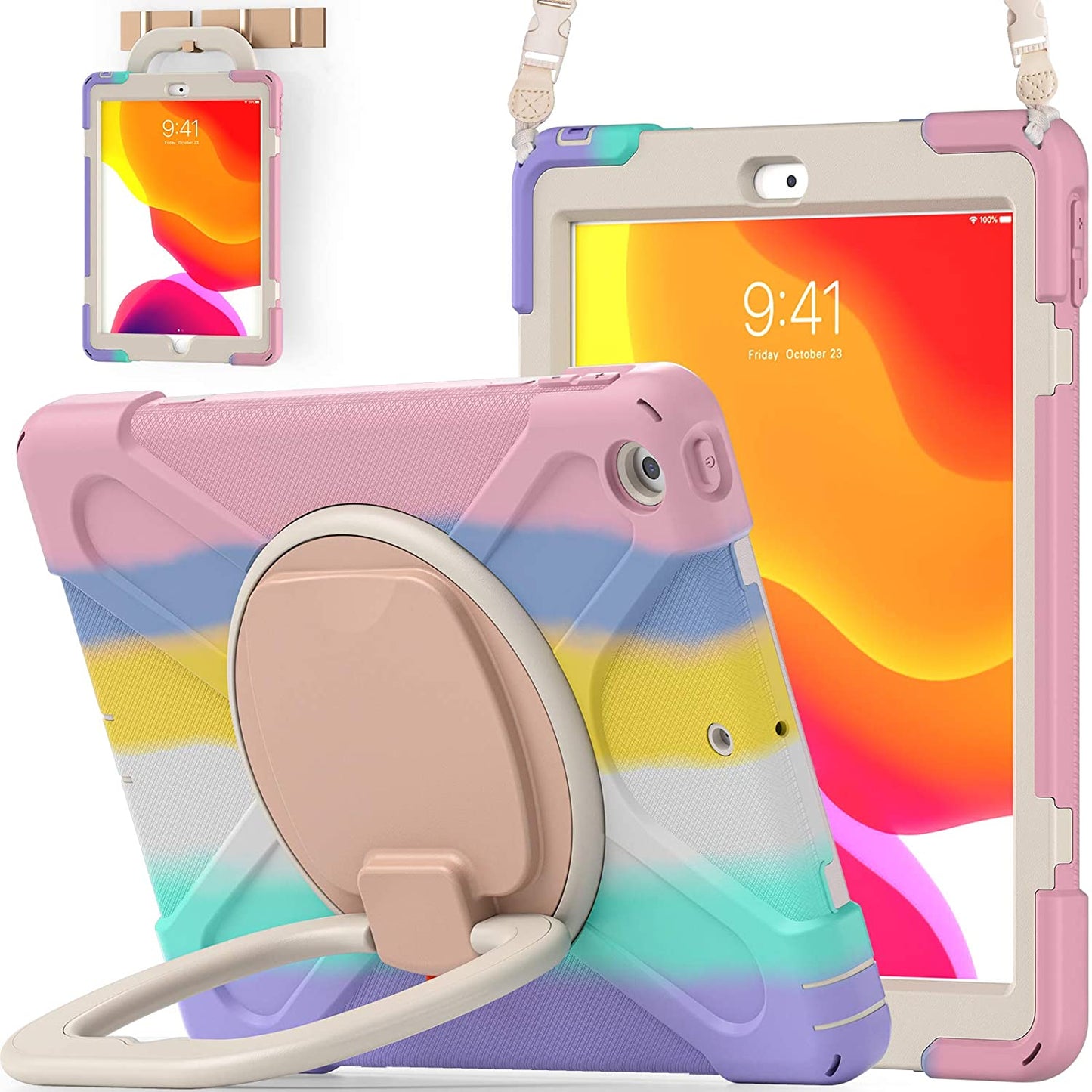 iPad 9th 8th 7th Gen Case 10.2'' with Rotating Stand Pencil Holder Shoulder Strap
