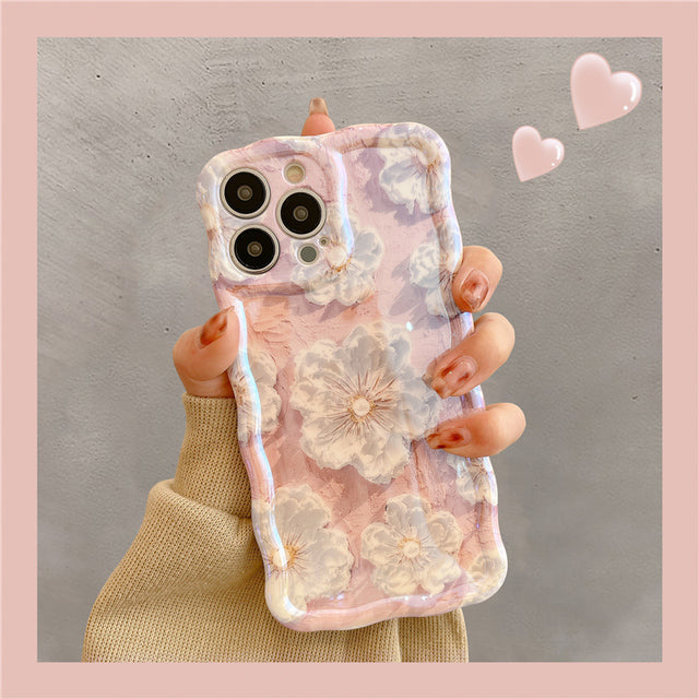 Luxury Flowers Glitter Wave Frame Compatible with iPhone Case