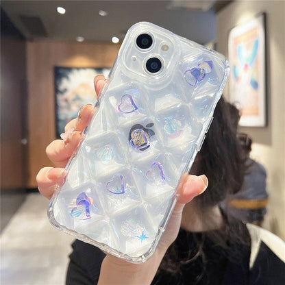 Lujo 3D Láser Gradiente Corazón Diamante Claro Suave Compatible con iPhone Case