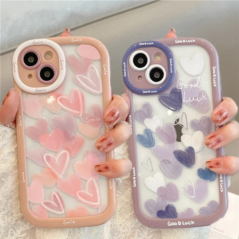 Cute Love Heart Smile Camera Protection Clear Compatible con iPhone Case