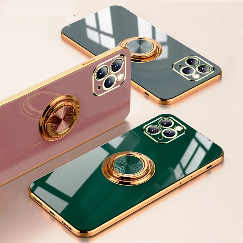 Soporte de anillo de atracción magnético chapado compatible con funda para iPhone