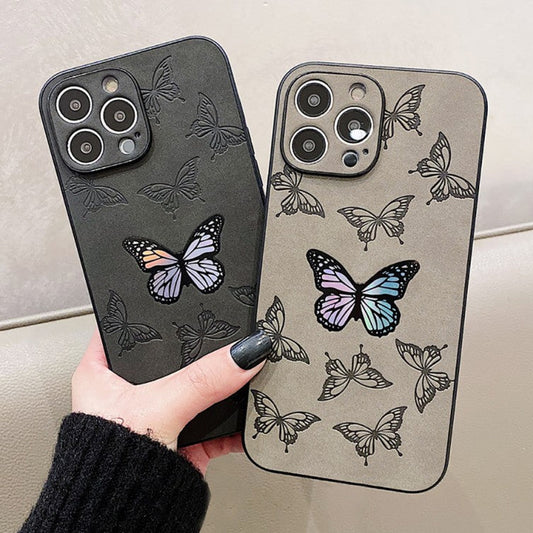 Funda de cuero suave de mariposa linda con láser de lujo compatible con iPhone
