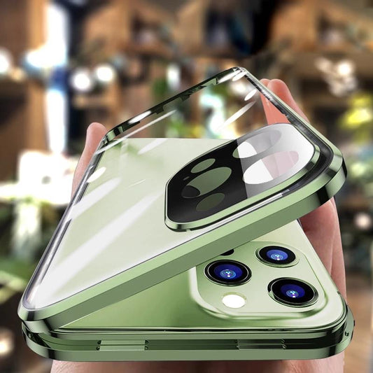 Estuche para iPhone de vidrio protector antiespía de metal magnético de 360 ​​​​grados