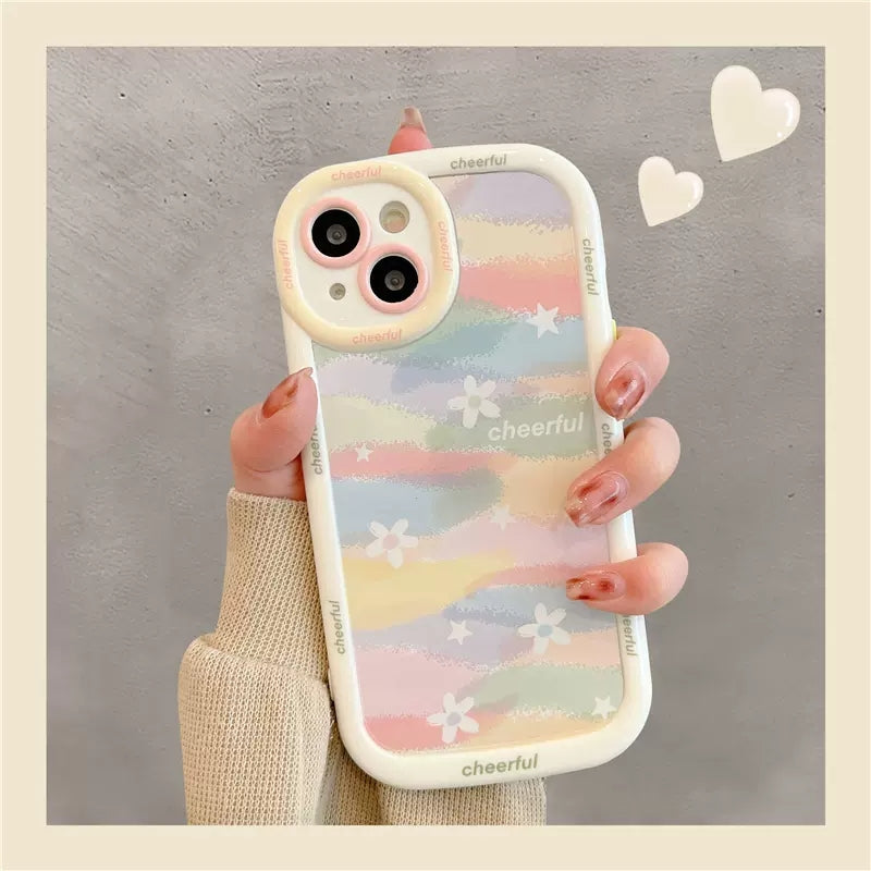 Love Heart Rainbow Flowers Silicone Shockproof Compatible with iPhone Case