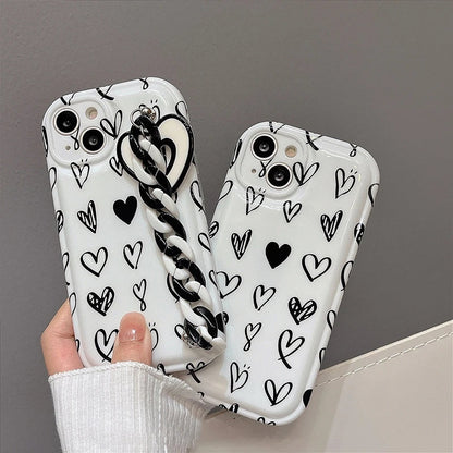 Graffiti Simple Love Heart Pulsera de cadena con correa para la muñeca Suave compatible con iPhone Case