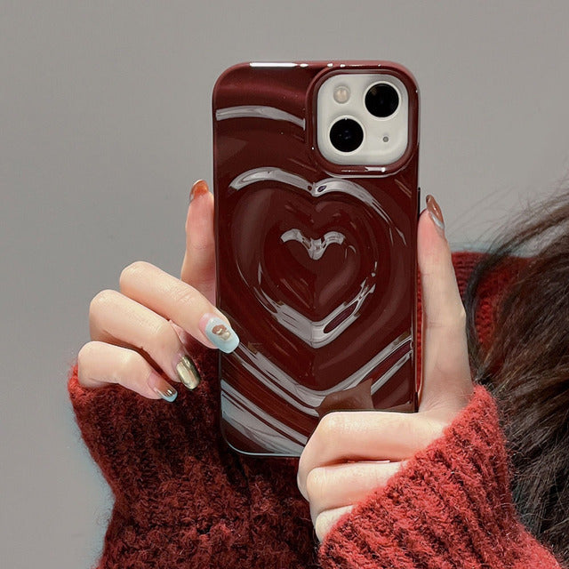 Electroplate 3D Love Heart Water Ripple Pattern Compatible con iPhone Case