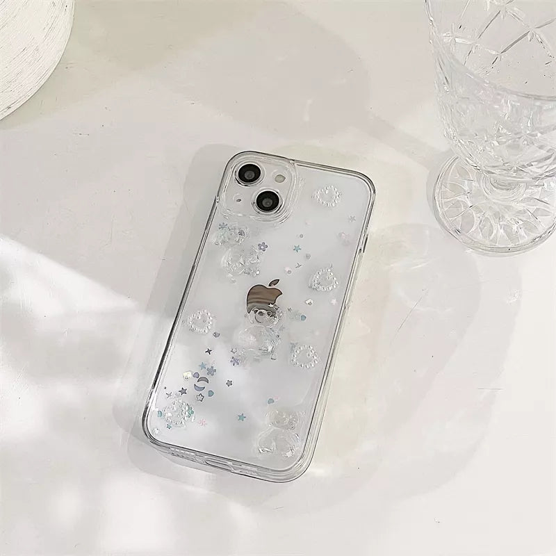 Funda con purpurina de oso de cristal 3D compatible con iPhone