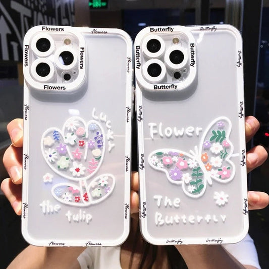 Cute Flowers Butterfly Clear Compatible with iPhone Case