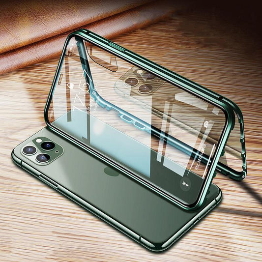 Étui pour iPhone en verre trempé double face en métal de protection anti-espion magnétique à 360 degrés anti-peeping