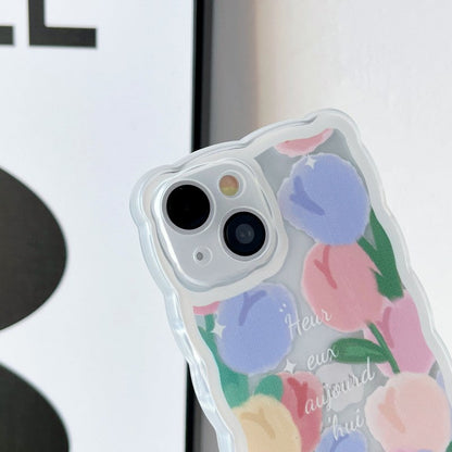 Funda Silicona Transparente Flores Colores Onda Marco Compatible con iPhone