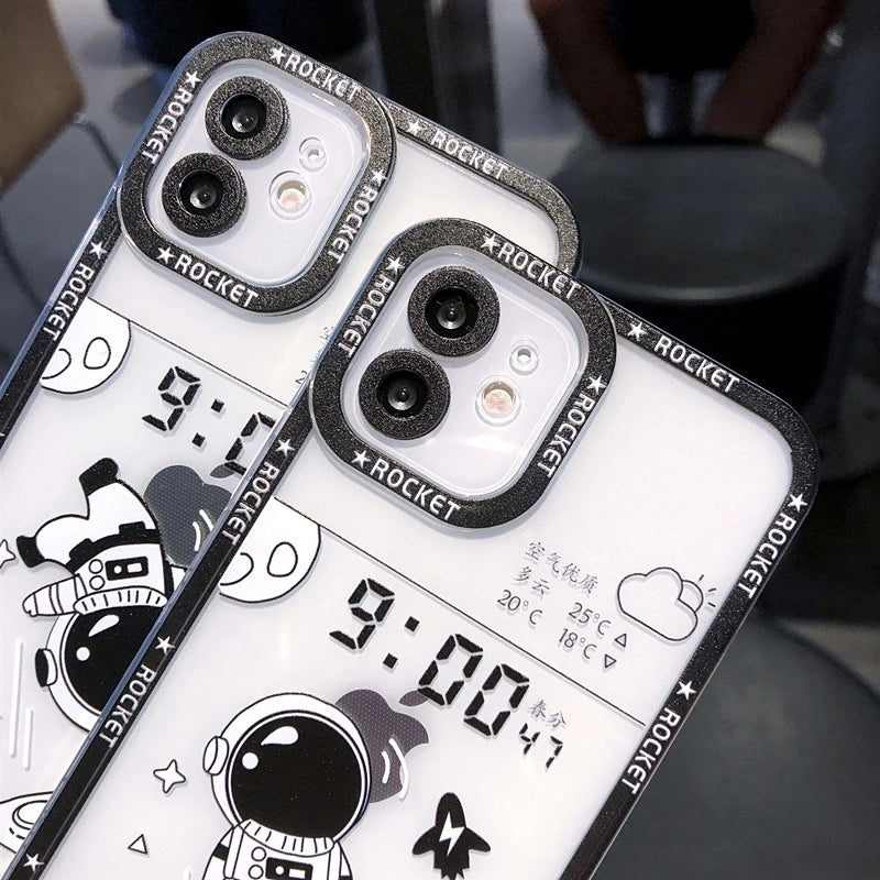 Astronaute transparent de dessin animé compatible avec la coque iPhone