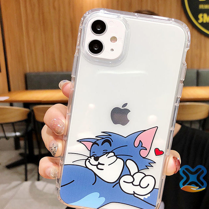 Vinilo o funda para iPhone transparente Linda pareja de dibujos animados de gato