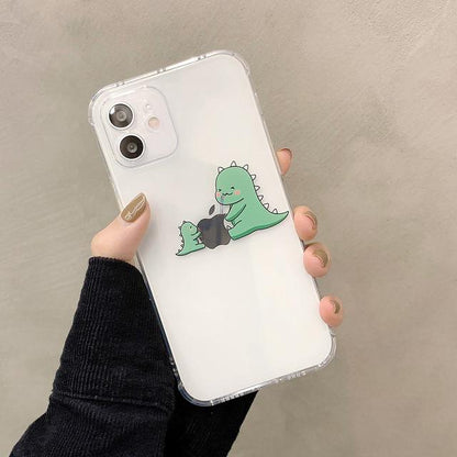Cute Cartoon Green Dinosaur Square Transparent Soft iPhone Case
