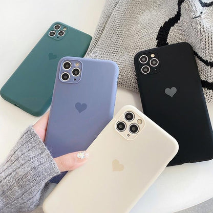 Solid Color Love Heart Soft Silicone iPhone Case