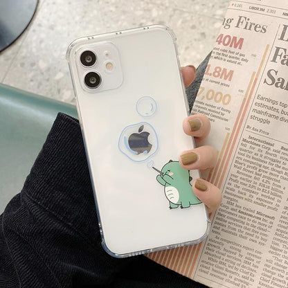 Cute Cartoon Green Dinosaur Square Transparent Soft iPhone Case