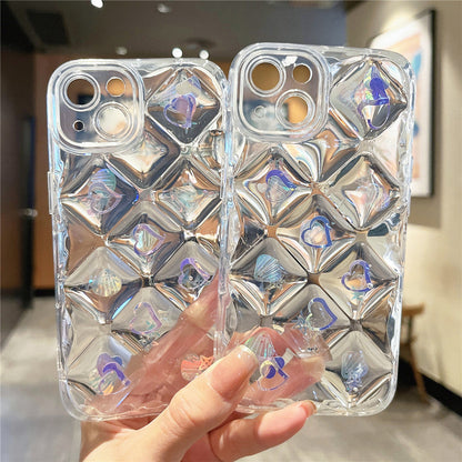 Luxury 3D Laser Gradient Heart Diamond Clear Soft Compatible with iPhone Case