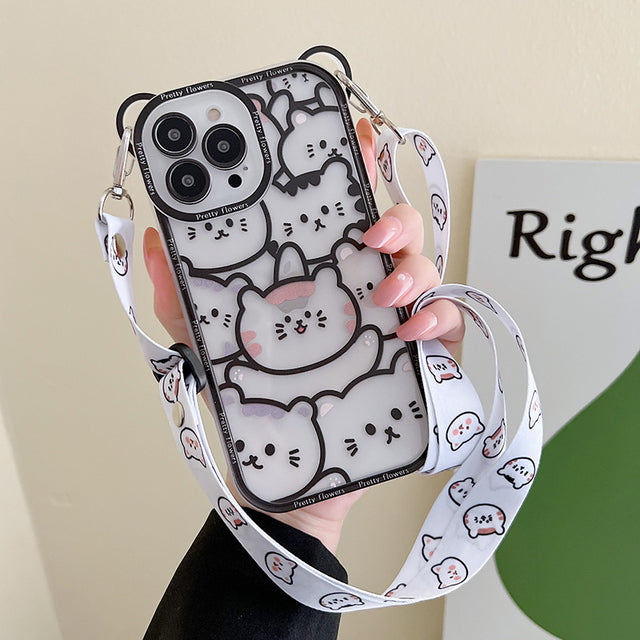 Cute Cartoon Bear with Lanyard Clear iPhone Case