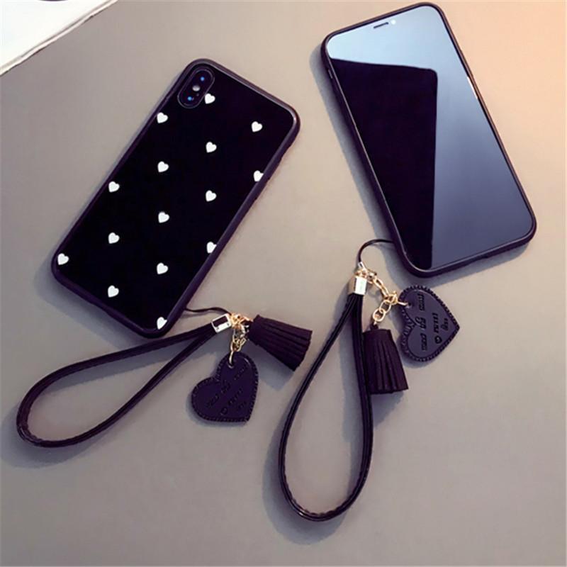 Polka Dot Love Heart Tempered Glass with Pendant  iPhone Case