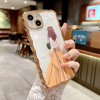 Electroplate Wave Frame Beautiful Girl Clear Compatible with iPhone Case