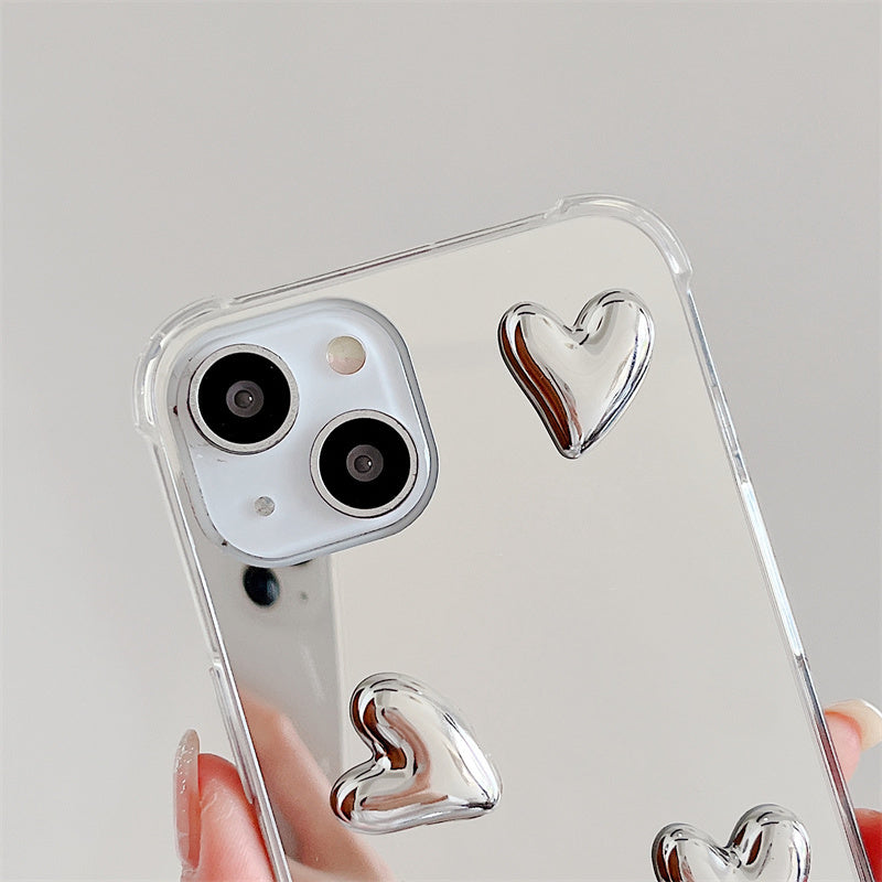 Lindo corazón suave silicona espejo transparente compatible con iPhone Case