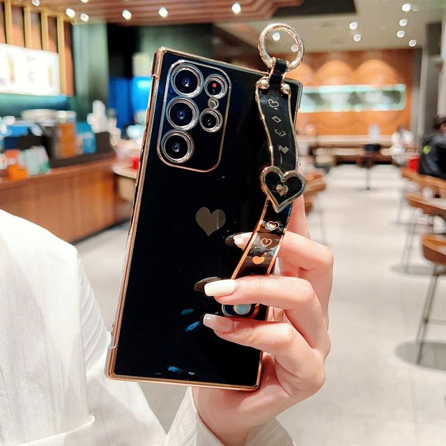 Plating Love Heart Wrist Strap Holder Compatible with Samsung Case
