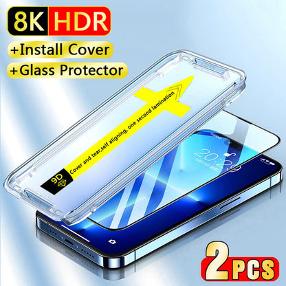 2PCS Tempered Glass Fast installation Compatible with iPhone Screen Protectors