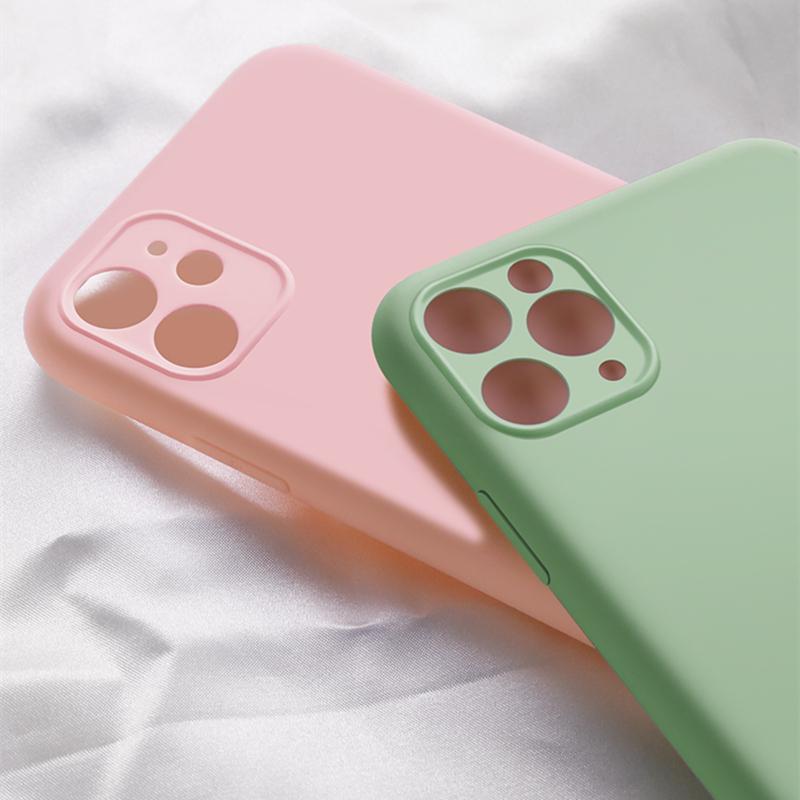 Lujosa funda para iPhone suave monocromática de protección completa de silicona color caramelo