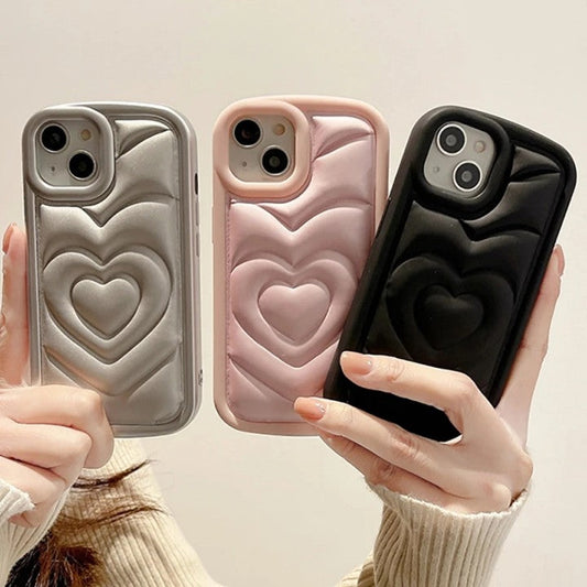 Silicone souple antichoc en forme de coeur d'amour 3D mignon compatible avec la coque iPhone