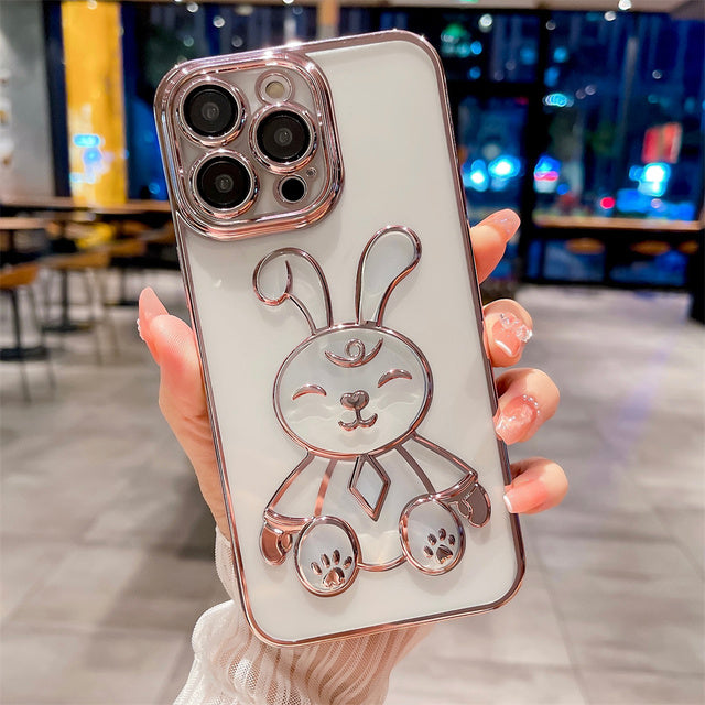 Funda de lujo con diseño de conejo, ultrafina, suave, transparente, compatible con iPhone