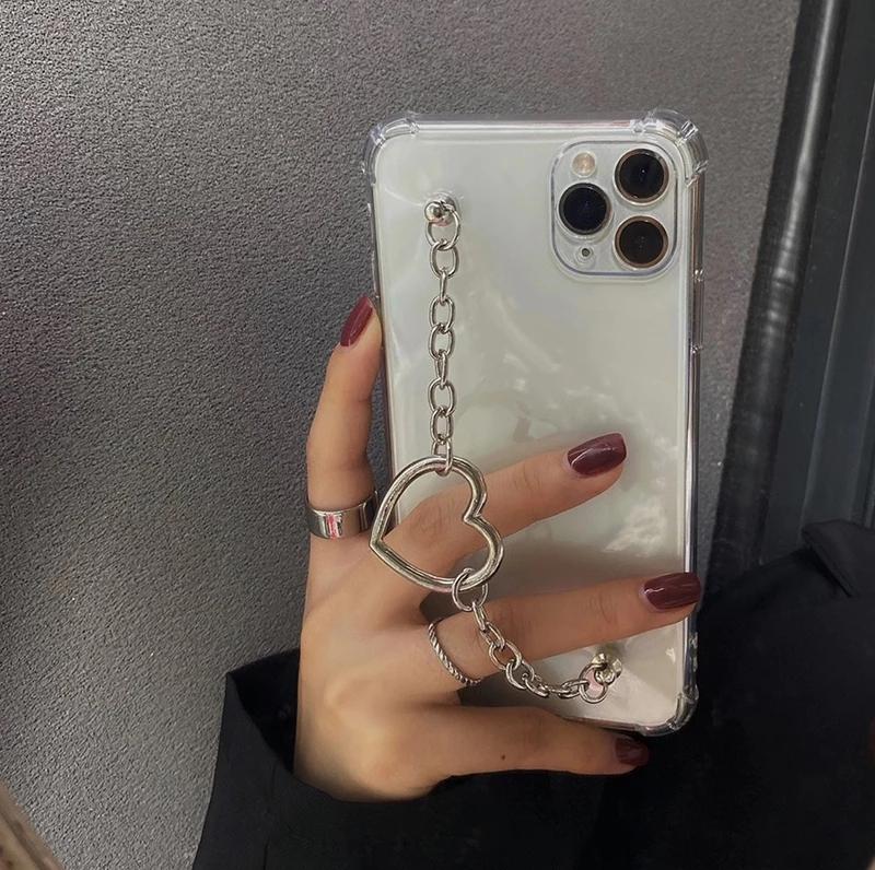 Love Heart Metal Buckle Chain Bracelet Transparent Soft iPhone Case