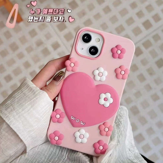 3D Cute Flower Love Heart Compatible with iPhone Case