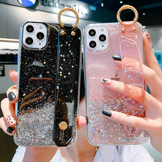 Glitter Sequins Bling Wrist Strap Clear iPhone Case