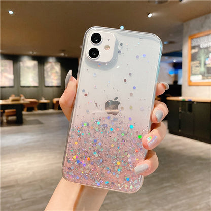 Cute Gradient Rainbow Sequins Clear Glitter iPhone Case