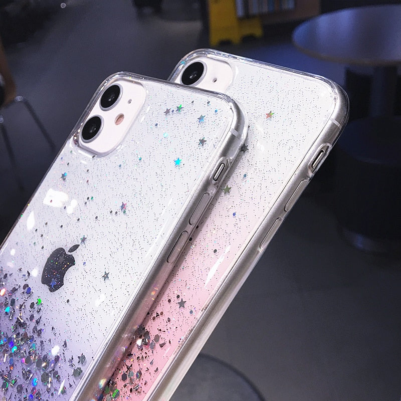 Cute Gradient Rainbow Sequins Clear Glitter iPhone Case