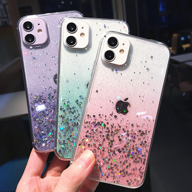 Vinilo o funda para iPhone Cute Gradient Rainbow Lentejuelas Clear Glitter