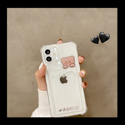 Cute Bear Cartoon Rabbit Shockproof Phone Case Cover Card Holder