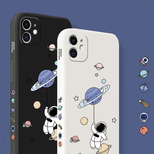 Funda de silicona suave para iPhone con astronauta de dibujos animados del lado creativo