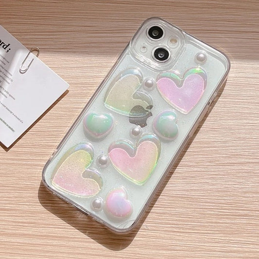 Mignon 3D Love Heart Clear Soft Silicone Compatible avec iPhone Case