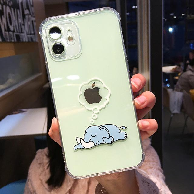 Cute Sleeping Piggy Lion Elephant Shockproof Clear Soft iPhone Case