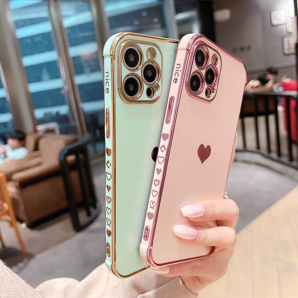 Luxury Electroplating Side Love Hearts Edge iPhone Case