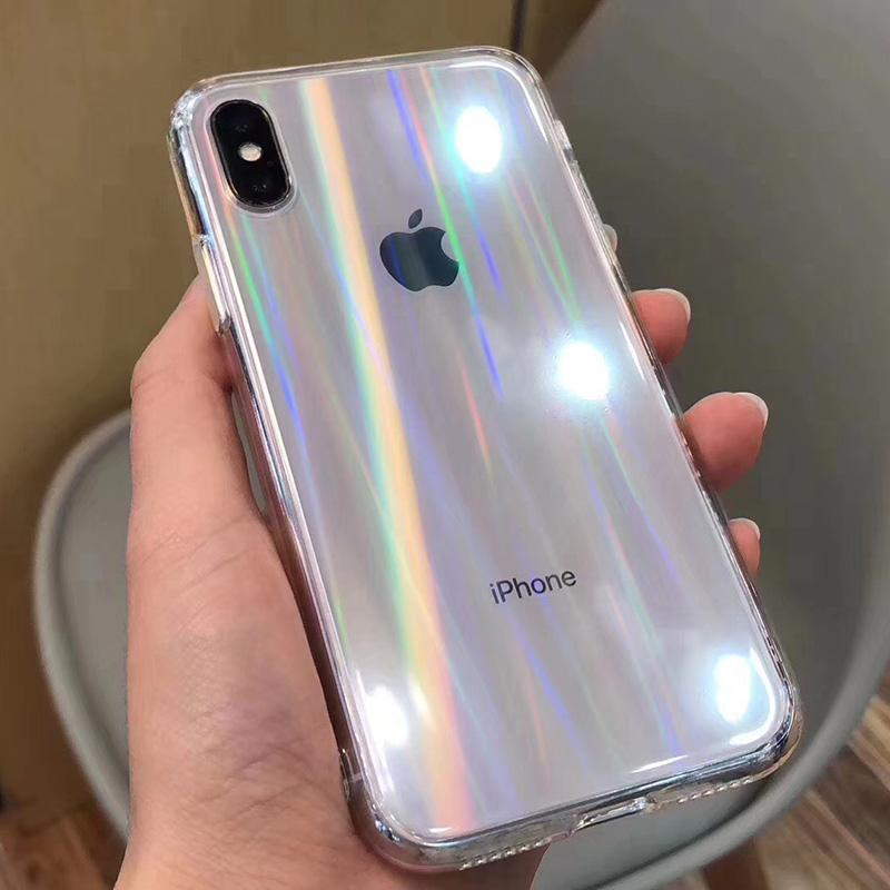 Gradient Rainbow Laser Transparent iPhone Case