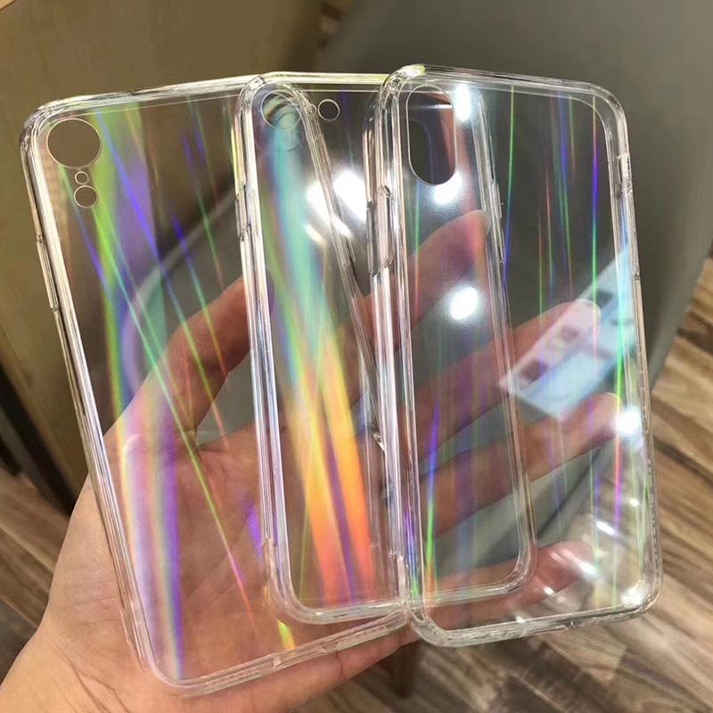 Coque et skin iPhone transparente au laser arc-en-ciel dégradé