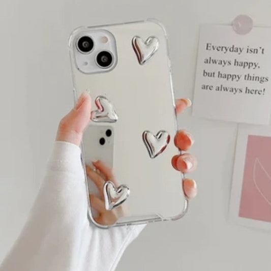 Cute Heart Soft Silicone Mirror Clear Compatible with iPhone Case