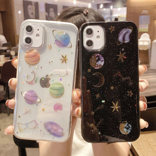 Shining Glitter Space Planet Funda de silicona suave para iPhone Contraportada