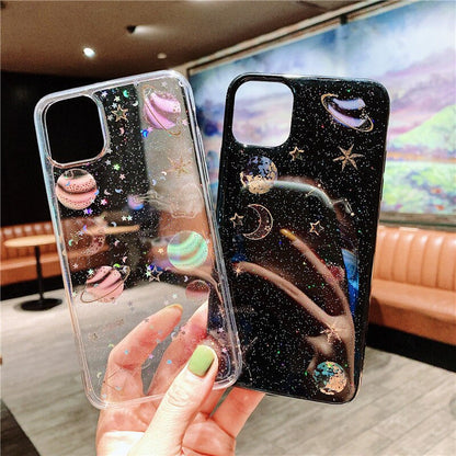 Shining Glitter Space Planet Coque iPhone en silicone souple Couverture arrière