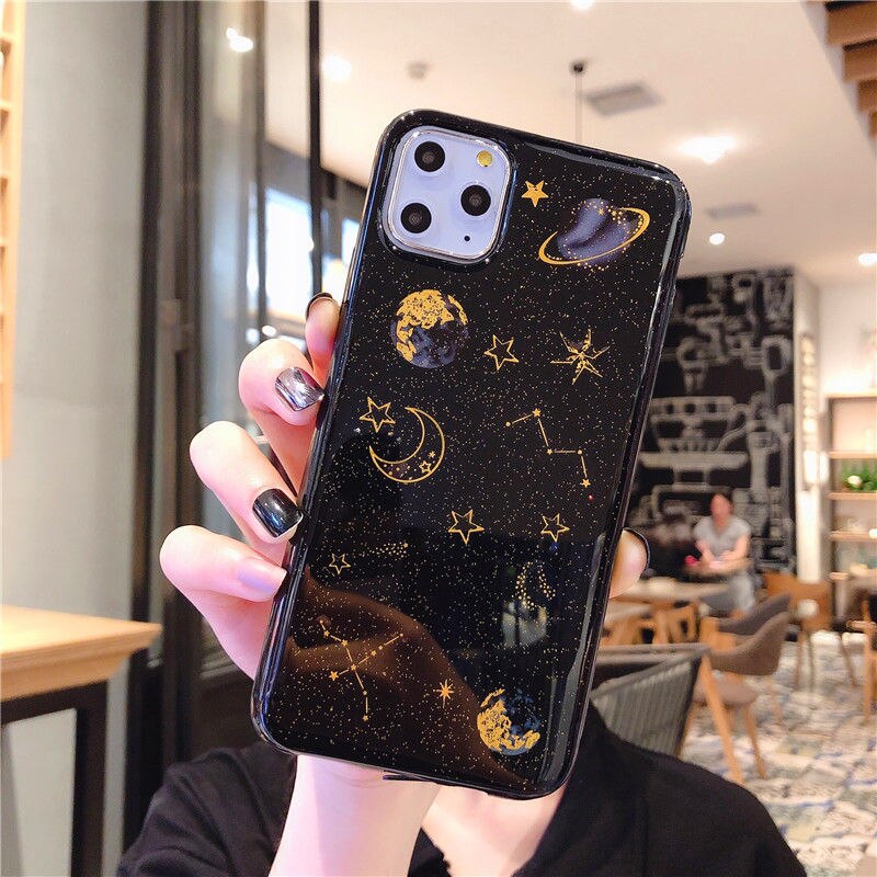 Shining Glitter Space Planet Coque iPhone en silicone souple Couverture arrière