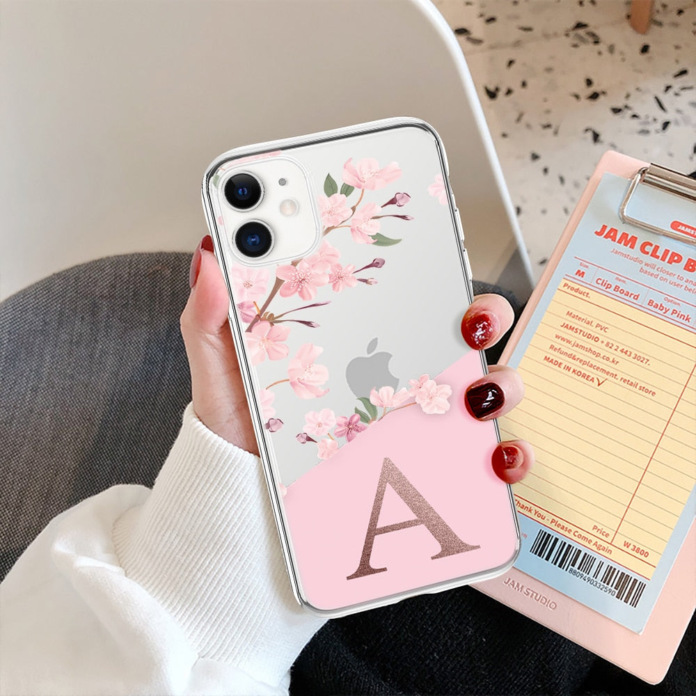 Custom Cherry Blossom Flower ABCDEF Alphabet Soft TPU iPhone Case