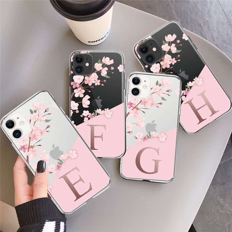 Custom Cherry Blossom Flower ABCDEF Alphabet Soft TPU iPhone Case
